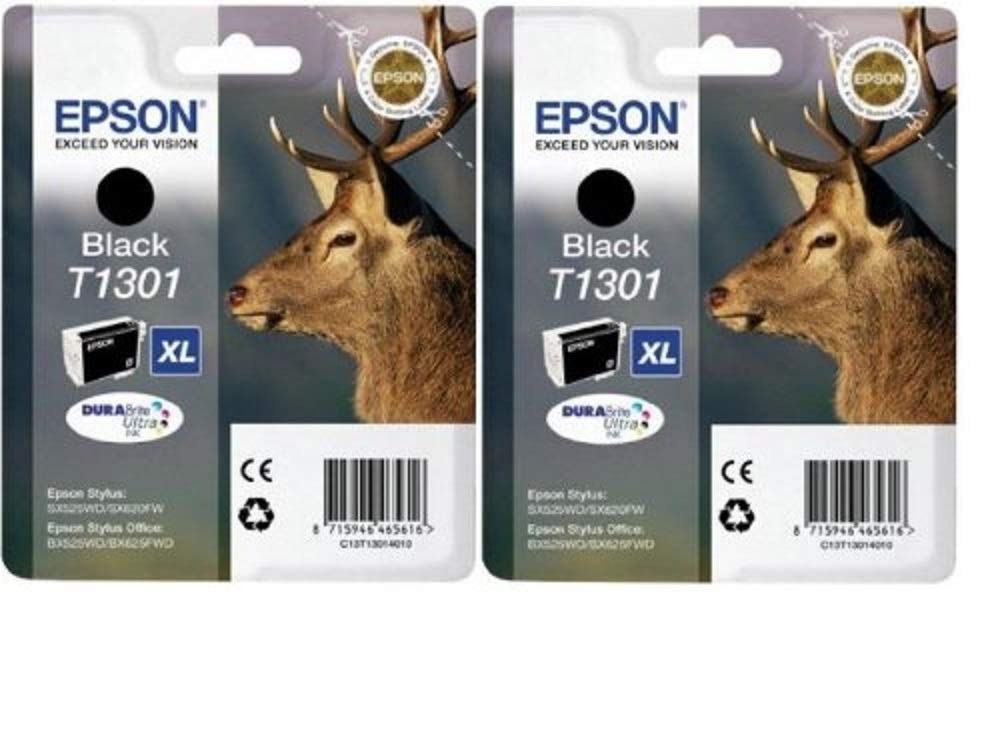 Epson T1301 Ink Cartridges - Black (Twin Pack)