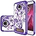 Moto Z2 Force Edition Case,Moto Z2 Force Case,Yiakeng Dual Layer Armor Hard Slim Hybrid Phone Cover Case for Motorola Moto Z2 Force Droid/Moto Z Force (2nd Generation) (Purple Flower)