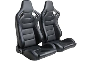 WTRAVEL Racing Seats 2 Pcs Reclinable Bucket Seats with 2 Sliders Adjustable PU Leather Seats Universal Sport Seats for Cars (Black & Blue Stitching, 36.6"×21.2"×21.6")