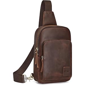 S-ZONE Genuine Leather Sling Bag for Women Men RFID Blocking Card Slots | Top Grain Leather Crossbody Bag Chest Bag Daypack D