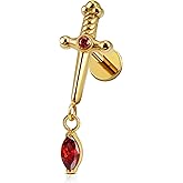 FINE4U 1PC ASTM F136 Titanium Sword Piercing Jewelry for Conch, Tragus, Helix 16G 8mm, Implant Grade Hypoallergenic Flatback Stud