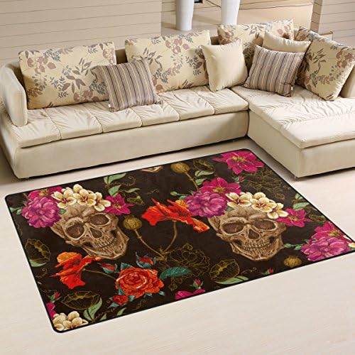 Sugar Skull Dia De Los Muertos Playmat Floor Mat For Dining Room Living Room Bedroom,Size 2'7"X1'8" and 5'X3'3" Available.