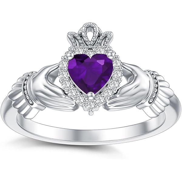 10k Yellow Gold Open Heart Claddagh Ring With Genuine Emerald - Solitaire Promise Ring (Size 6) - View #3