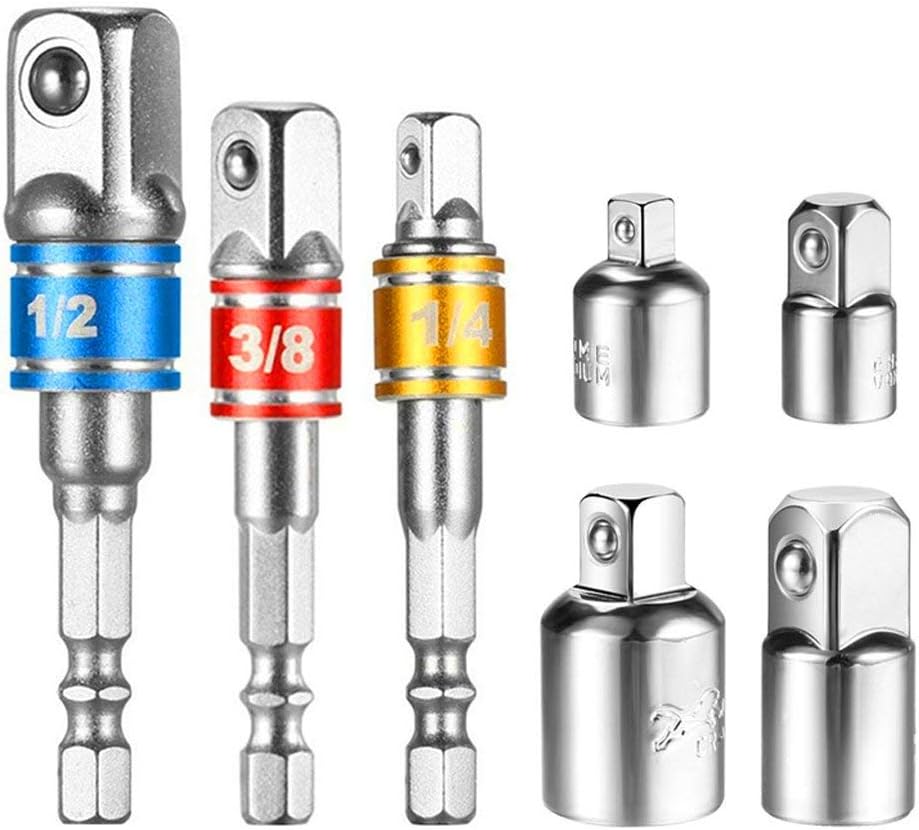 EVANCE Impact Adapter and Reducer Set Extenson Set Drill into High Speed Nut Drill , 1/4", 1/2", 3/8 Socket Adapter and 4pcs 1/4 to 3/8 x 3/8 to 1/4 Inch – 3/8 to 1/2 – 1/2 to 3/8 (Sliver)