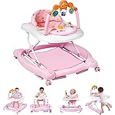Baby Walker, 5 in 1 Baby Walkers for Boys Girls 6-12 Months, Foldable Walkers for Babies with Bouncer & Feeding Tray, Music, Adjustable Heights, Activity Walker for Infant