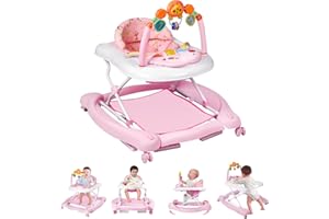 REFOEREBABE Baby Walker, 5 in 1 Baby Walkers for Boys Girls 6-12 Months, Foldable Walkers for Babies with Bouncer & Feeding Tray, Music, Adjustable Heights, Activity Walker for Infant