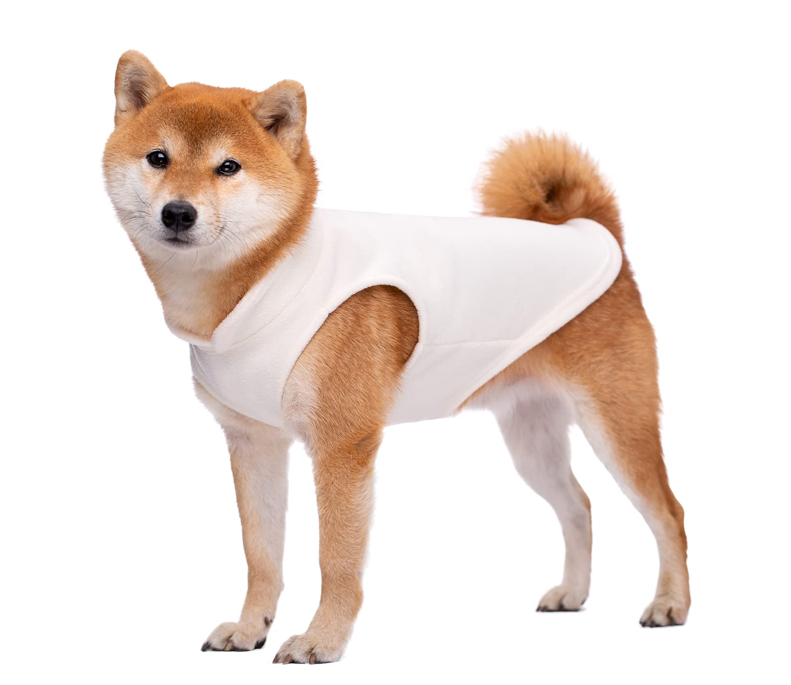 BT Bear Dogs Jumpers - Soft Fleece Vest, Cold Weather Jacket with Leash Ring for Small & Medium Dogs (Medium, Milk White)