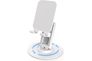 ONCHEER 360°Rotating Cell Phone Stand for Desk, Portable & Foldable Phone Holder for Office & Home, Angle & Height Adjustable Tablet Stand for All Mobile Phones, iPhone, iPad, Switch, Tablet-White