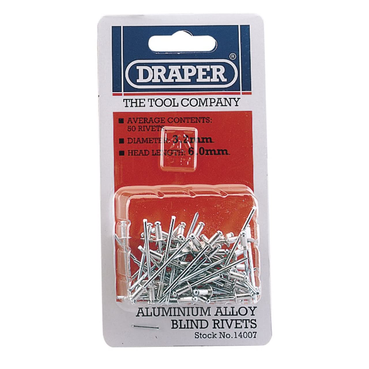 Draper 14007 Blind Rivets, 3.2mm x 5.2mm, Blue, Pack of 50