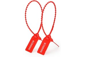 SSSEALTAG 200pcs Plastic Security Tamper Seals Shipping Tags Disposable Signage Numbered Pull Tight Padlock Safety Self-Locking Seal Ties Tag, Red