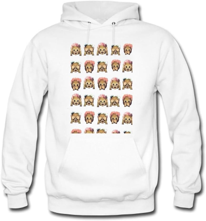 Monkey Emoji Custom Men's Hoody Hoodie Hooded Sweatshirt by Hkhoodies (White)