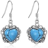 SHEAISRS Turquoise Heart Earrings for Women 925 Sterling Silver Flower Dangle Earrings Vintage Turquoise Jewelry Gifts Christmas
