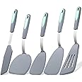 To encounter 5 Pieces Silicone Spatula Set, Non-Stick Silicone Turner Spatulas, Heat Resistance Cooking Utensils, Flip Turner for Fish, Egg, Pancake, Light Grey