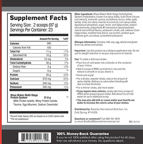 Beverly International Mass Maker Ultra Vanilla, 23 servings. Strongmen and mass monsters swear by this lean weight gainer.