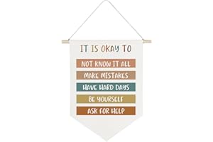 QODUNG It's Okay to Make Mistakes Canvas Banner,Motivational Classroom School Counselor Therapy Office Decor,Wall Hanging Pennant Flag Canvas Banner for Kids Room Playroom Nursery