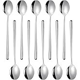 Miupoo Spoons,Stainless Steel Long handled soup spoons,Silver,10 Piece (8.7x1.6 Inches)