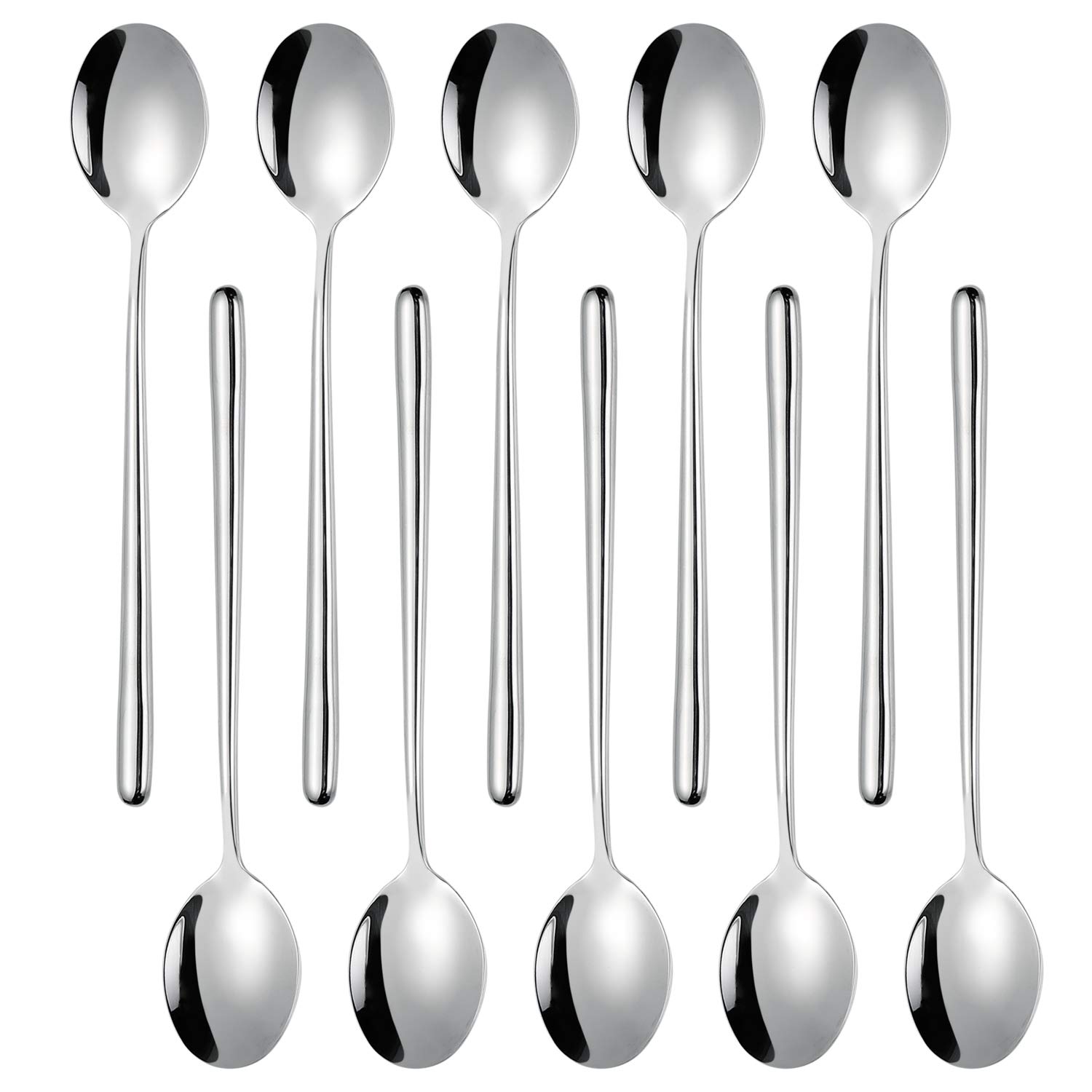 Miupoo Spoons,Stainless Steel Long handled soup spoons,Silver,10 Piece,8.7x1.6 Inches.