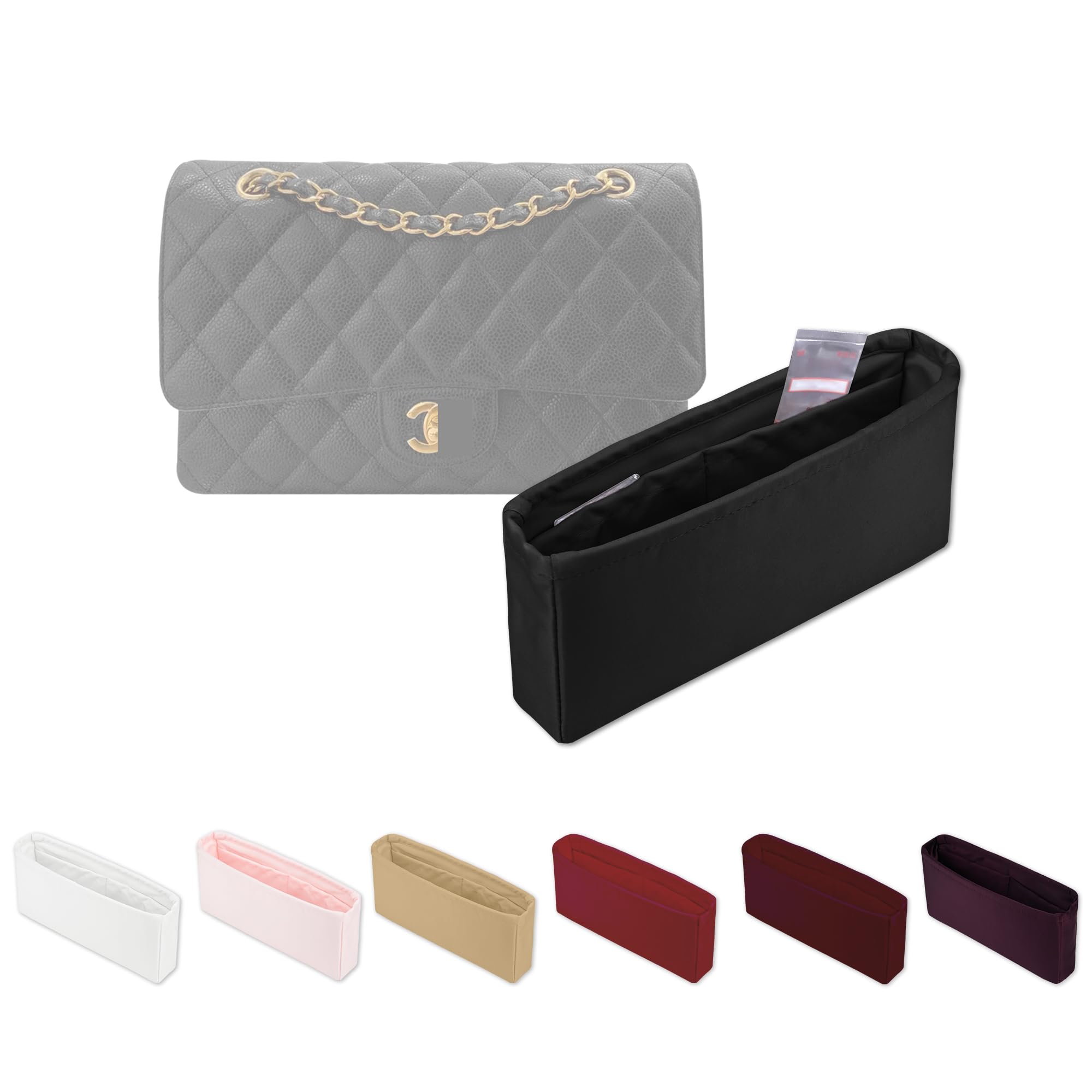 KINGS IN BAG Classic Bag Organizer Insert, Compatible with Chanel Classic Flap Mini 20, Lightweight Insert for Chanel Flap Bag (Black)