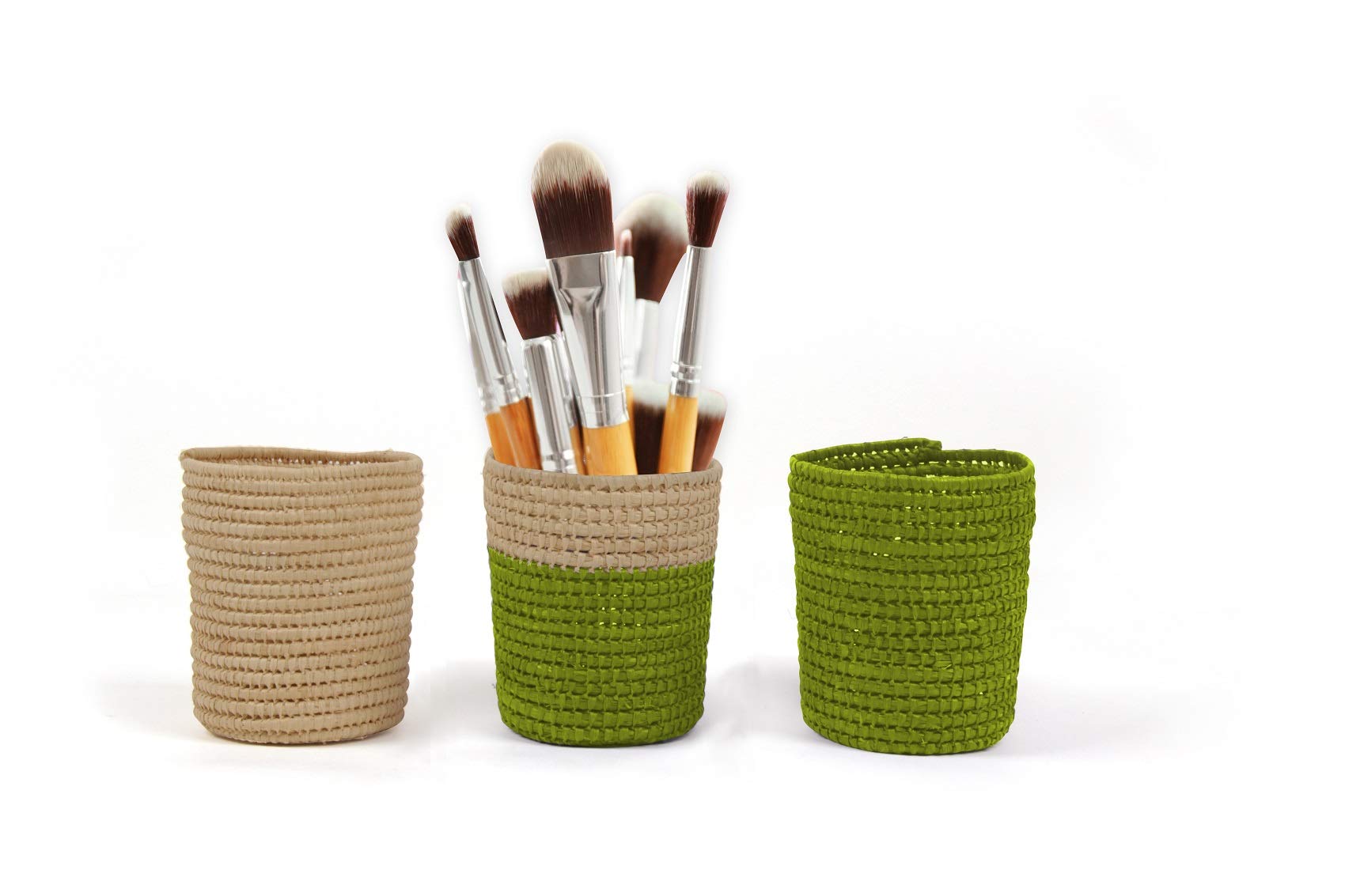 Clairefontaine 115538C - A set of 3 Decorative Pots in Natural Raffia diameter 7 cm x 9.5 cm high - Raffia Collection - Pistachio Green Assortment