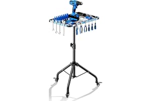 Bloazzup Small Rolling Tool Cart Adjustable Height with Magnetic Strip, Portable Work Table with Wheels, Folding Work Table f