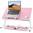 Laptop Desk for Bed, SAIJI Height & Angle Adjustable Laptop Stand for Bed, Lap Desk Bed Tray Table, Light Weight Foldable Portable Laptop Table for Couch Sofa Chair Floor Desk for Adults, Kids (Pink)