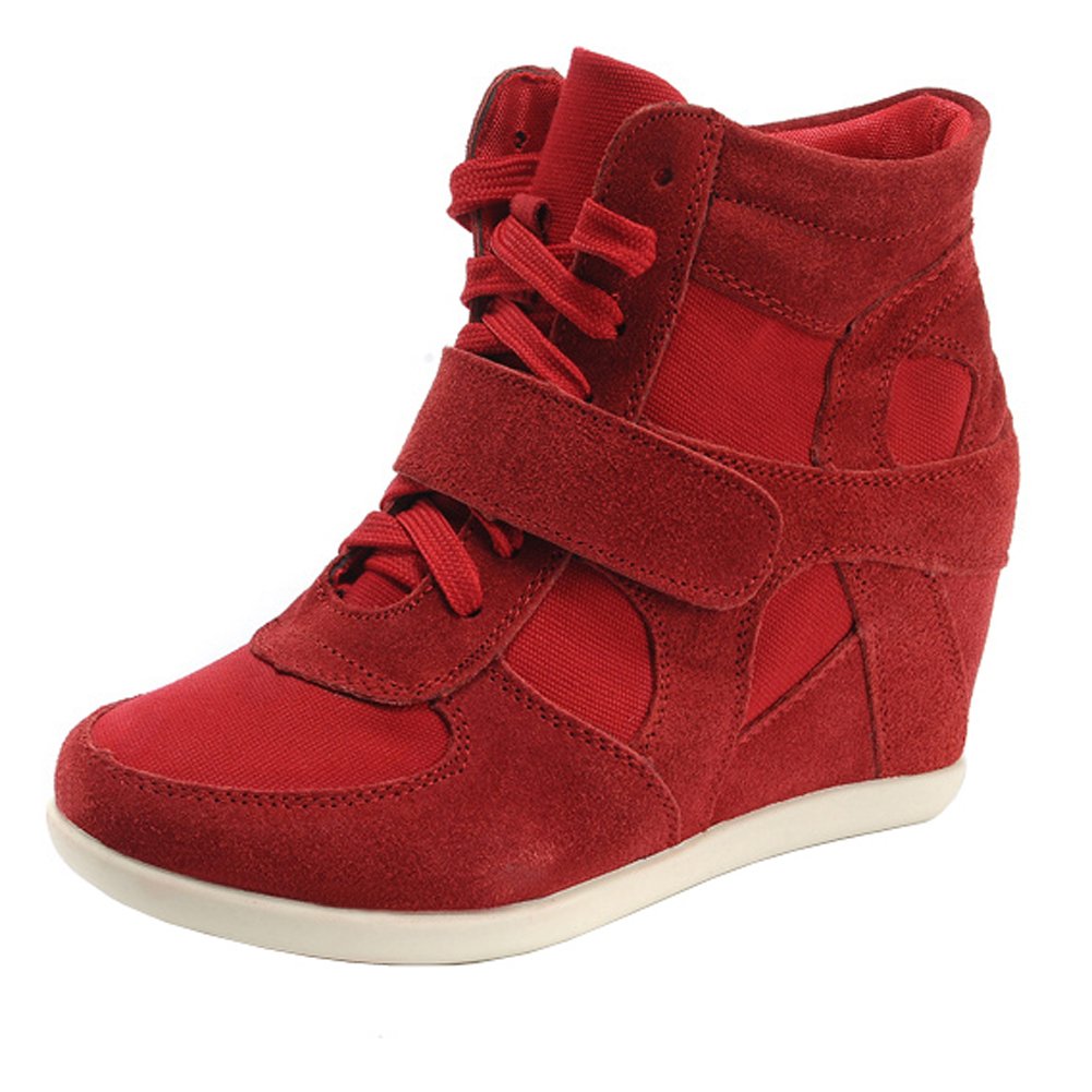 rismartWomen's Hidden Wedge Heel Elegant Hook Loop Comfortable Suede Fabric Trainers Shoes