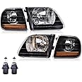 CNNELL Headlights Assembly Compatible with 1997-2002 Ford Expedition/2004 F150 Heritage/1998-2003 F150 Truck/1997 F150 Truck Clear lens Black Housing Amber Reflector