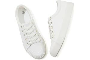 Adokoo Sneakers for Women Canvas Low Top Lace Up Shoes White Fashion Tennis Sneakers Cute Casual Comfort Walking Shoes