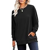 RUMIA Crewneck Fall Sweatshirts for Women Trendy- Women's Plain Long Sleeve Pullover Tops with Pockets Fashion