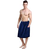 SINLAND Mens Bath Towel Wrap for Sauna Shower, Navy Blue, 24x63In | Microfiber, Adjustable Snap on Closure, Soft and Absorbent, Comfortable to Touch, Suitable for Shower Spa