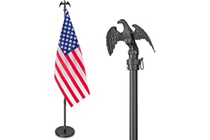 FFILY 8 FT Indoor Flag Pole and Stand, Heavy Duty Indoor Flag Pole Kit with Weighted & Thickened Base, Eagle Topper, 3x5 FT American Flag, Adjustable Presidential Indoor Flagpole for Office School City Hall