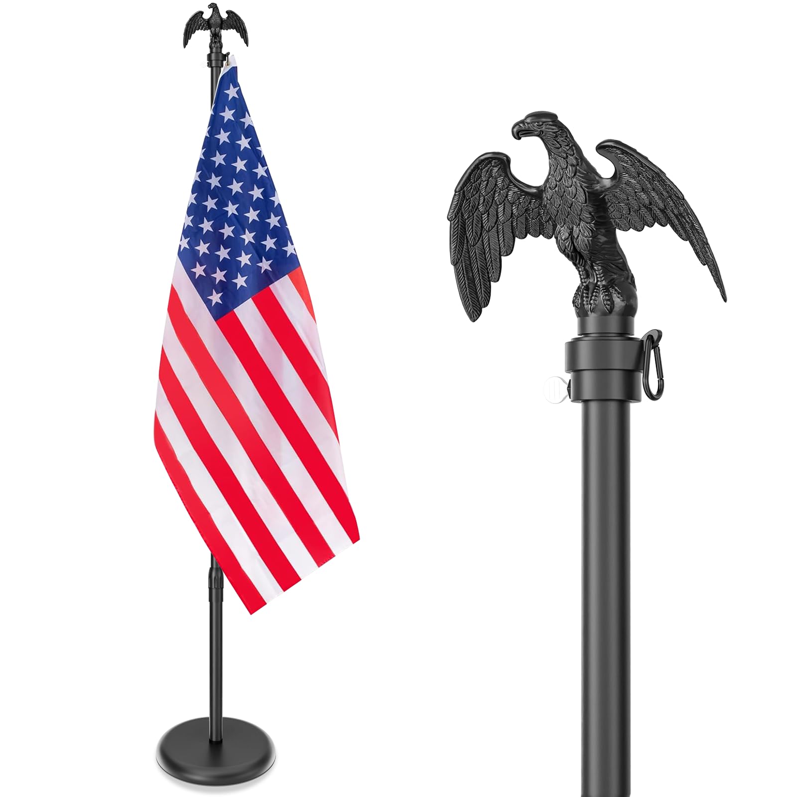 Photo 1 of 8 FT Indoor Flag Pole and Stand, Heavy Duty Indoor Flag Pole Kit with Weighted & Thickened Base, Eagle Topper, 3x5 FT American Flag, Adjustable Presidential Indoor Flagpole for Office School City Hall