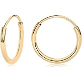 Olivia's Collection 14k White or Yellow Gold Lightweight Endless Hoop Earrings (10-20mm) True 1.0mm width. Piercing to Lobe, Upper-Lobe for a Woman, Man, Teens