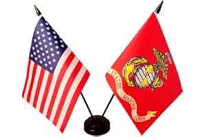 ZIGVERT America & Marine Corps Twin Desk Flag, US Marine Corps and American Table Flag, 8 x 5 Inches Military Office Desk Table Flags - USA & Marine Corps Stick Flag with Flag Stand,Marine Corps Decoration