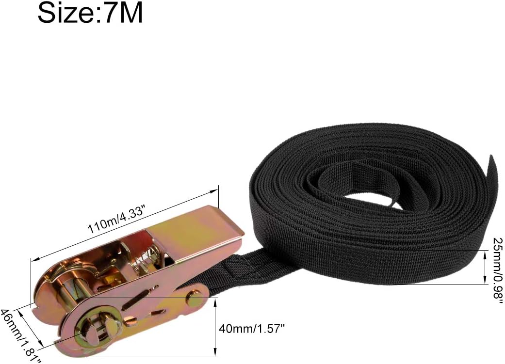 sourcing map Ratchet Tie Down Lashing Strap 1" x 23Ft 550lb 250Kg Load Polypropylene for Moving Securing Cargo Black, Pack of 2 - Image 3