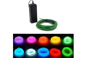 MIYOKA El Wire 3 Light Modes, 5m/16ft Battery-Powered Luminous Wire for Parties, Halloween,Indoor and Outdoor Decoration Lights(Green)