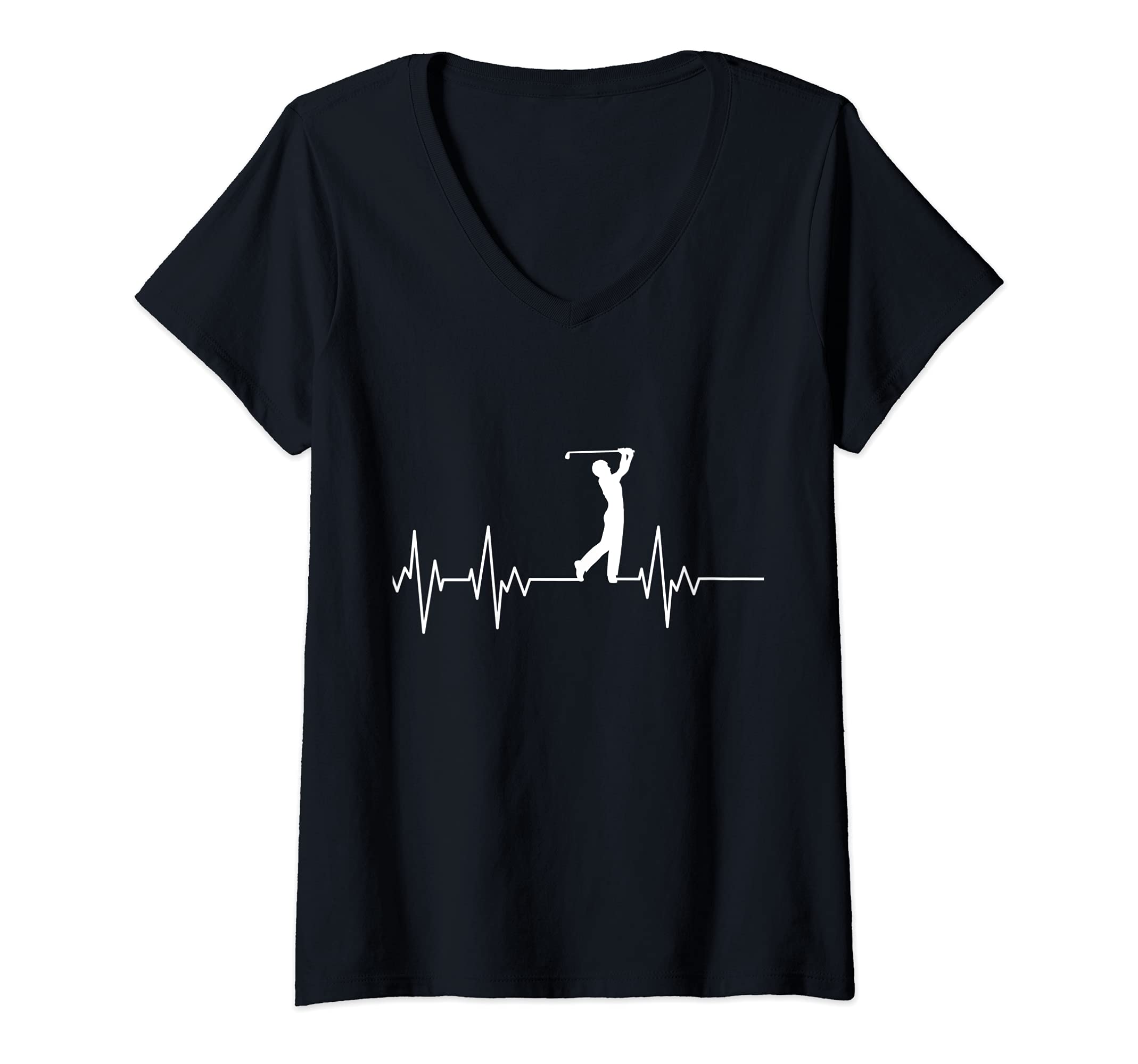 Womens Golfer Golf Training Heartbeat Golfball Golfer Golf-Player V-Neck T-Shirt