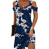 LOVESHOOT Women Cold Shoulder Dress 2025 Summer Casual Trendy Boho Floral V Neck Vintage Dresses for Beach Vacation