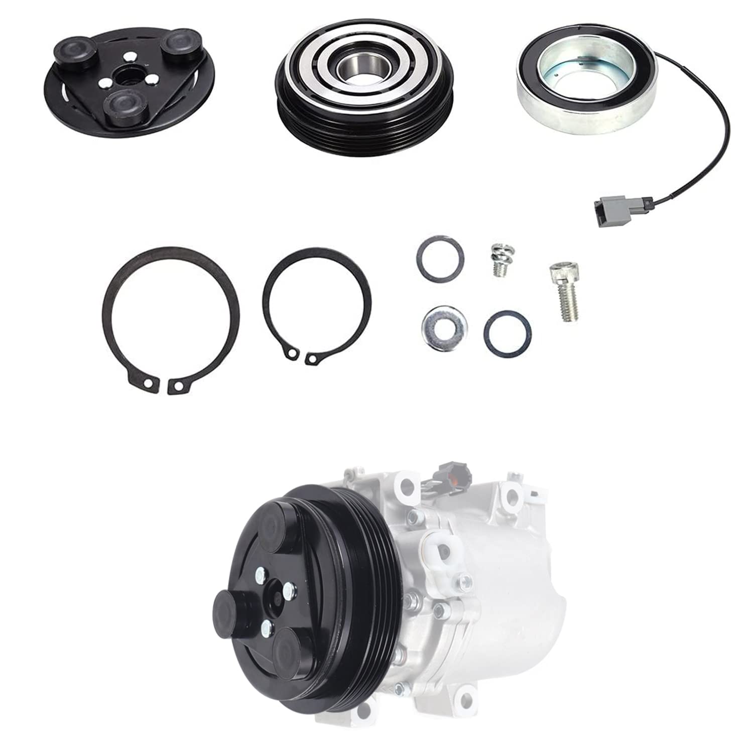 Photo 1 of A/C Compressor Clutch Assembly Kit Plate Pulley Bearing Coil 73111FE040 Replacement for Subaru Impreza 2002-2005 & Subaru WRX 2006-2007 for AC Air Conditioning Compressor Clutch Coil Auto Repair Kit