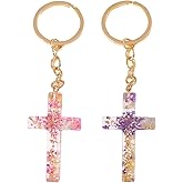 RUIFUU 2Pcs Resin Cross Keychains,Religion Jesus Keyring Inspirational Acrylic Church Gift Christian Gifts for Women Teacher Graduation Purse Handbags Backpacks Charms
