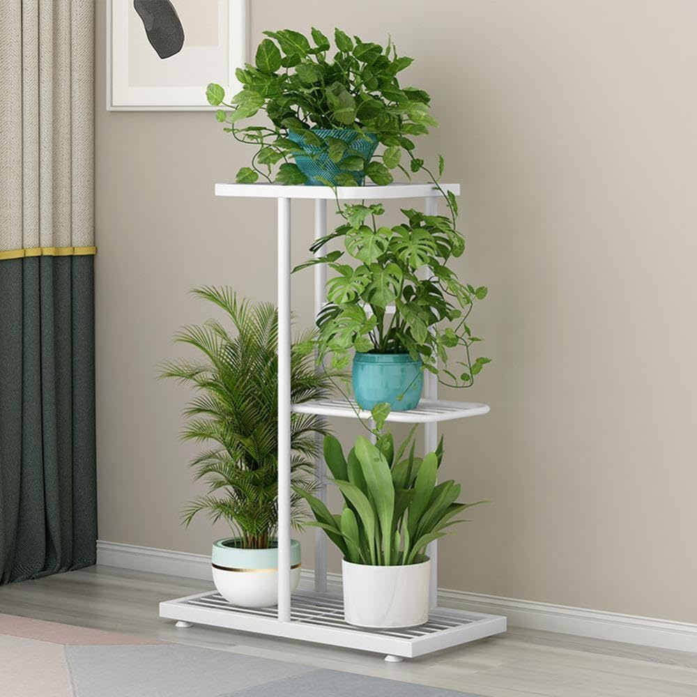 condinggen Plant Stand Indoor Outdoor, 3 Tier 4 Potted Metal Flower Shelf, Plant Shelf Corner Display Rack for Patio Garden Balcony Living Room