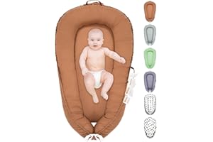 YTUGNE Baby Lounger, 100% Cotton Newborn Lounger for 0-24 Months, Co Sleeping Breathable & Soft Baby Nest, Infant Lounger Baby Floor Seat, Portable Lightweight Lounger Newborn Babies Essentials(Brown)