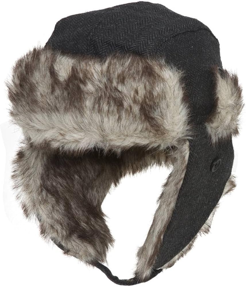 Ushanka Faux Fur Trapper Winter Flight Trooper Hat Cap Charcoal Chevron at Amazon Men’s