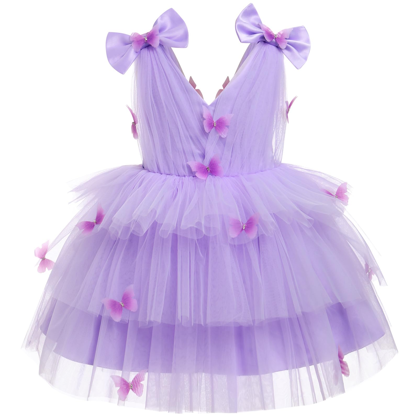 Photo 1 of IMEKIS Butterfly Dress for Girls: 3rd 4th Birthday Outfit Cake Smash Kids Princess Formal Toddler Easter Dress Baby Flower Tutu Tulle Tea Party Graduation Wedding Lilac Butterfly 3-4T