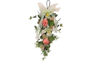 Nishiyuenyi Artificial Floral Teardrop Swag with Hanging Loop Ornament Indoor Spring Wreath Front Door Swag for Farmhouse Yar