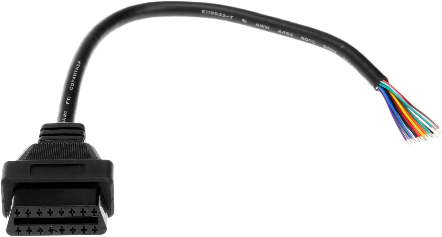 16 Pin J1962 OBD2 OBD-II Female Connector, OBD2 OBD-II 16 Pin Car Diagnostic Extension Cable Replacement for Open Plug Wire Cable Cord Pigtail (30cm/1ft)