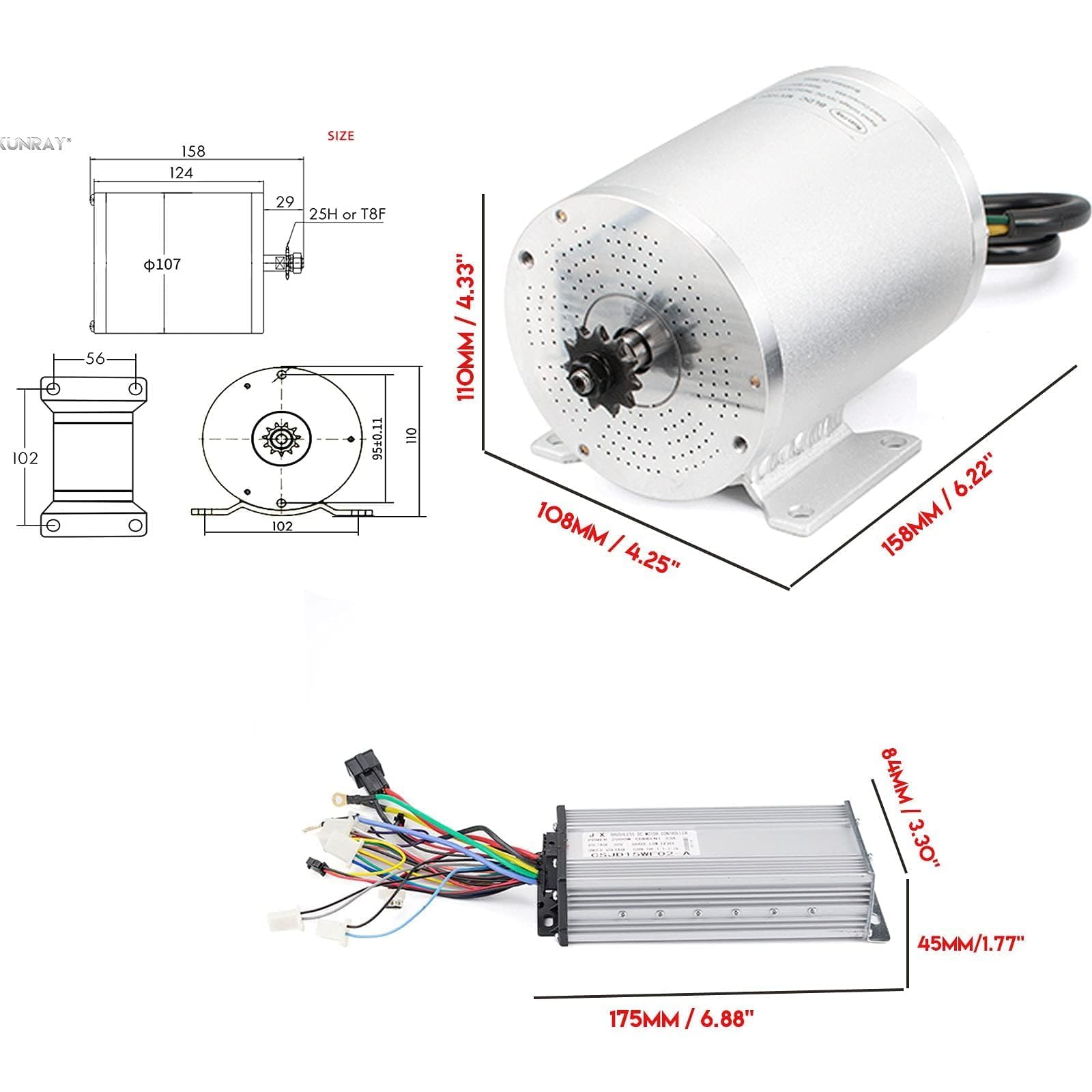 36V Electric Brushless DC Motor Kits 1000W BLDC Mid Motor 3100RPM 27.7A with 30A Speed Controller Handlebar Twist Grip Throttle Go Kart Motor Kit