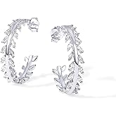 PAVOI 14K Gold Plated 925 Sterling Silver Post Cubic Zirconia Leaf Hoop Earrings | Gold Hoop Earrings for Women