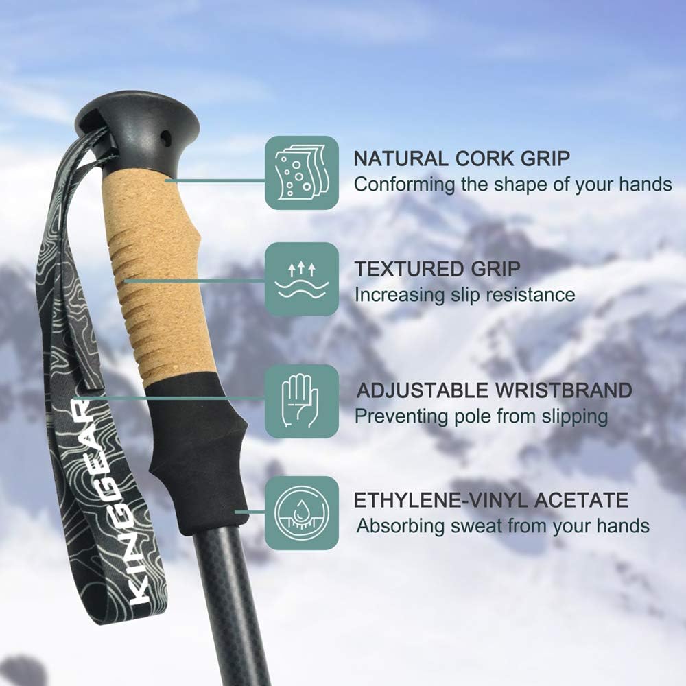 KINGGEAR Trekking Poles, Collapsible Adjustable Walking Sticks, Lightweight 7075 Aluminum, Quick Flip Lock, Anti-Sweat Cork, Tungsten Tips for Hiking, Nordic Walking and Cross Trekking(Black) : Sports & Outdoors