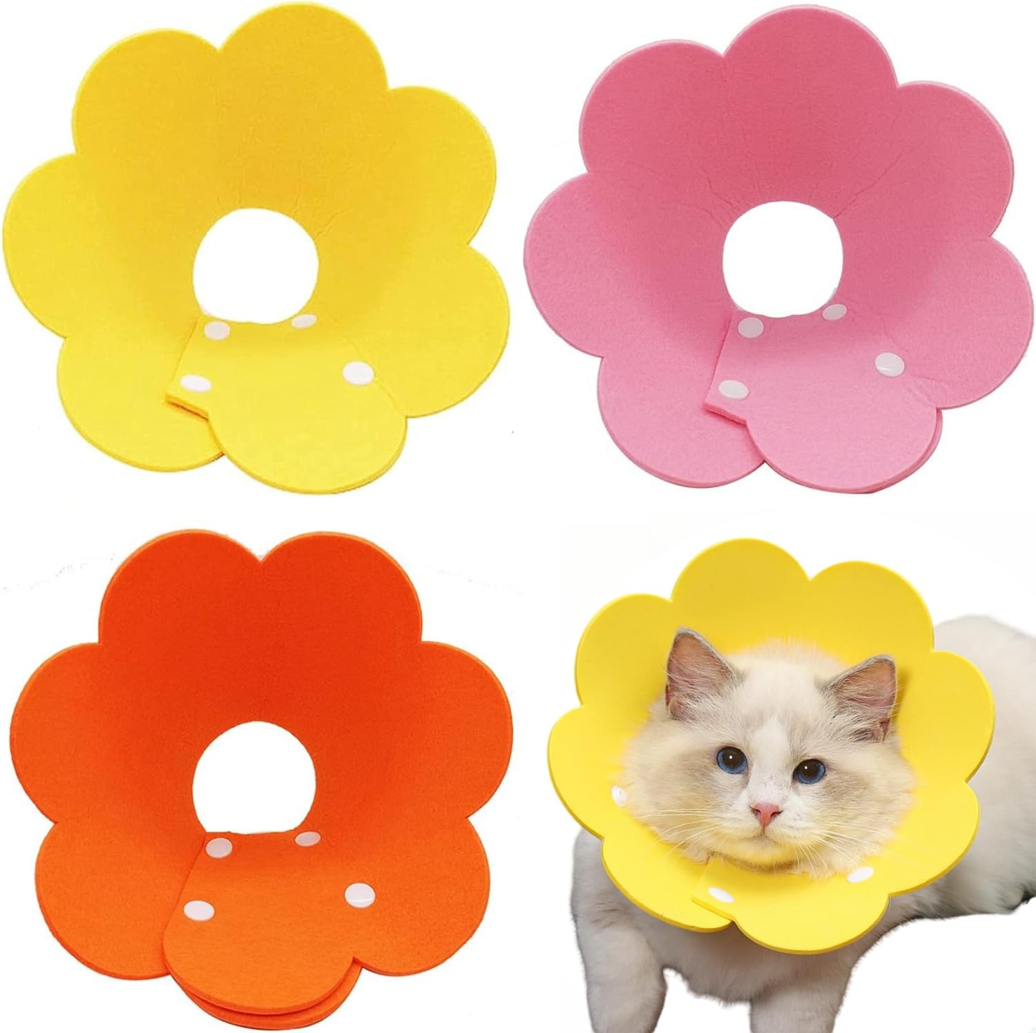 Cat Cone Collar Soft, 3PCS Adjustable Cat Recovery Collar, Cute Sun Flower Neck Dog Cat Protective After Surgery Pet Protective Collar, Anti-Bite or Lick for Cats and Small Dogs